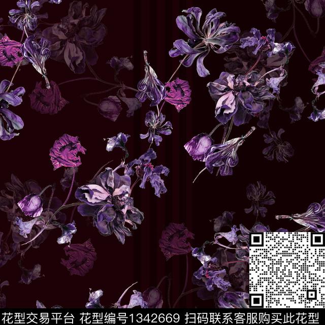 花卉大牌风素雅数码印花华亿平台下载（图片编号: 1342669） - 瓦栏（Walan）