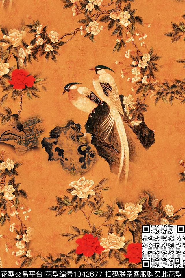 旗袍香云纱国画数码印花华亿平台下载（图片编号: 1342677） - 瓦栏（Walan）