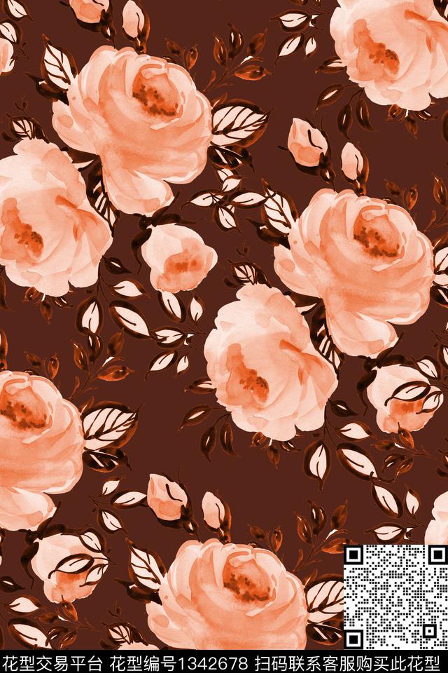 复古花卉真丝数码印花华亿平台下载（图片编号: 1342678） - 瓦栏（Walan）