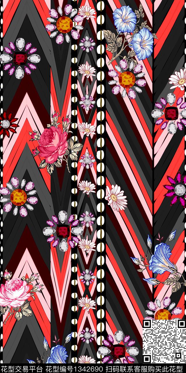 几何抽象真丝数码印花华亿平台下载（图片编号: 1342690） - 瓦栏（Walan）