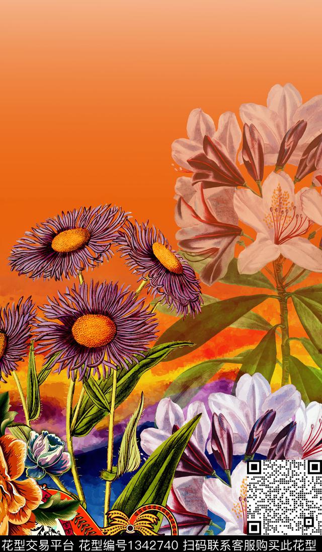 数码华亿平台炫彩花卉数码印花华亿平台下载（图片编号: 1342740） - 瓦栏（Walan）