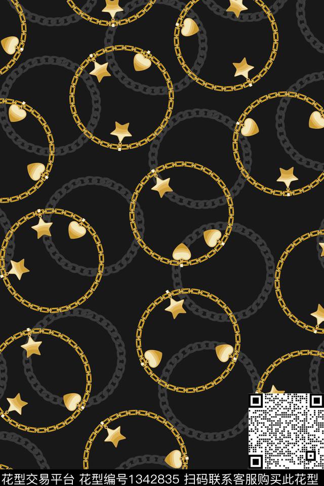 几何链条大牌风数码印花华亿平台下载（图片编号: 1342835） - 瓦栏（Walan）