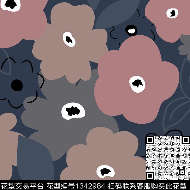 抽象花卉手绘原创传统印花华亿平台下载（图片编号: 1342984） - 瓦栏（Walan）