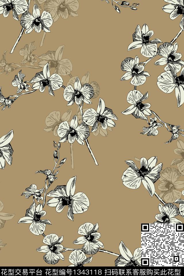 花卉大牌风植物数码印花华亿平台下载（图片编号: 1343118） - 瓦栏（Walan）