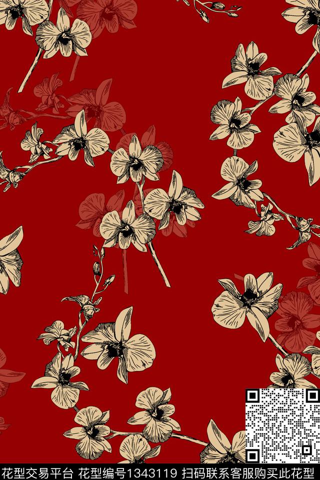 花卉大牌风植物数码印花华亿平台下载（图片编号: 1343119） - 瓦栏（Walan）