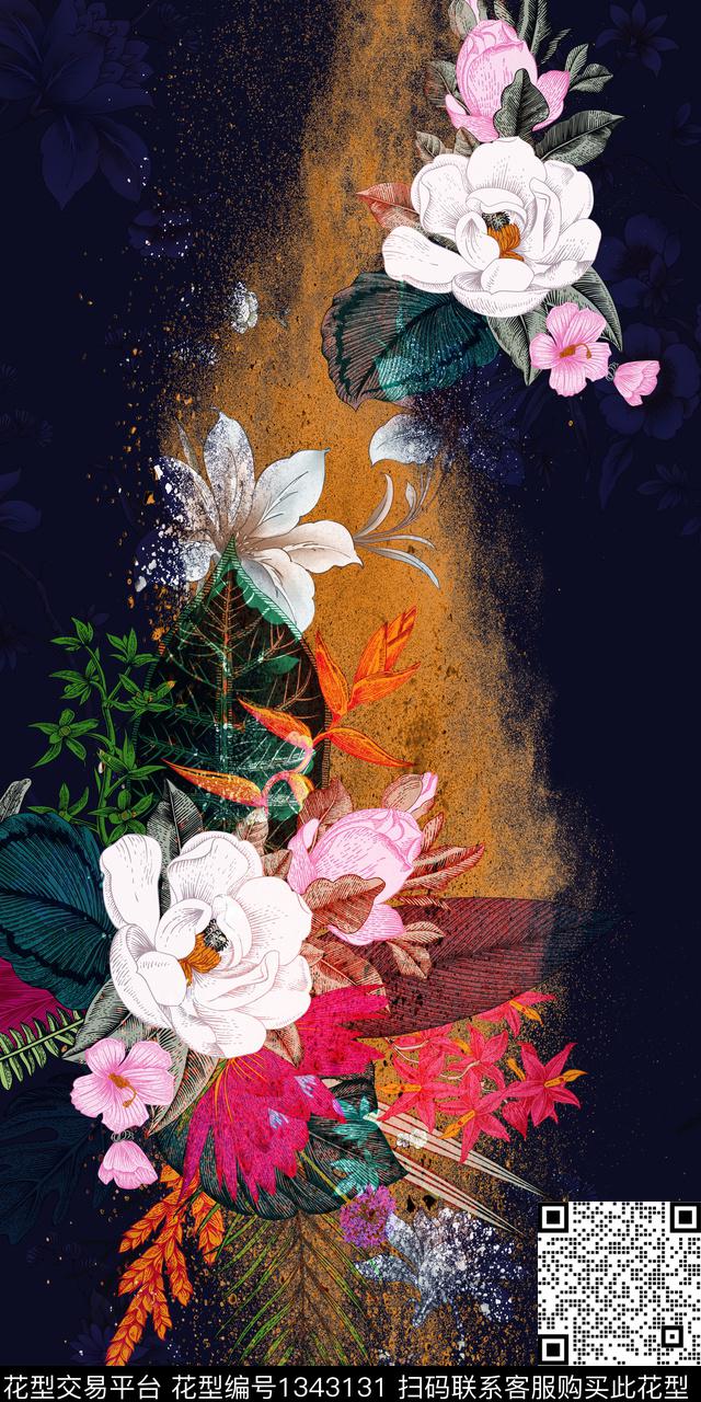 纹理花卉定位裁片数码印花华亿平台下载（图片编号: 1343131） - 瓦栏（Walan）
