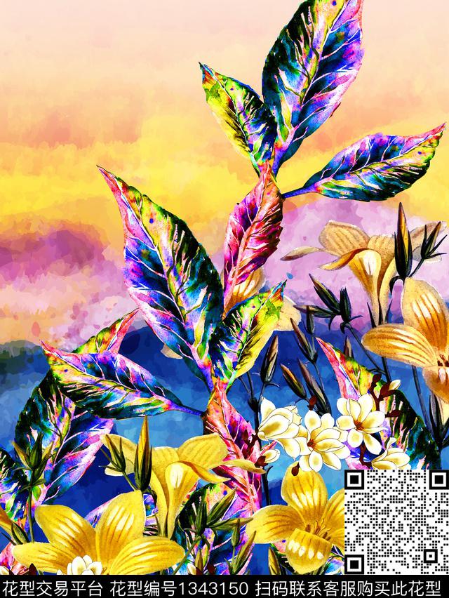 绿植树叶水彩数码华亿平台数码印花华亿平台下载（图片编号: 1343150） - 瓦栏（Walan）