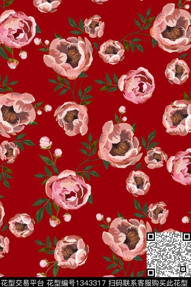 抽象花卉清爽底花卉花卉数码印花华亿平台下载（图片编号: 1343317） - 瓦栏（Walan）