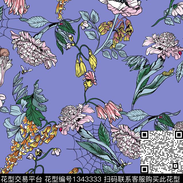 花卉满版散花小碎花传统印花华亿平台下载（图片编号: 1343333） - 瓦栏（Walan）