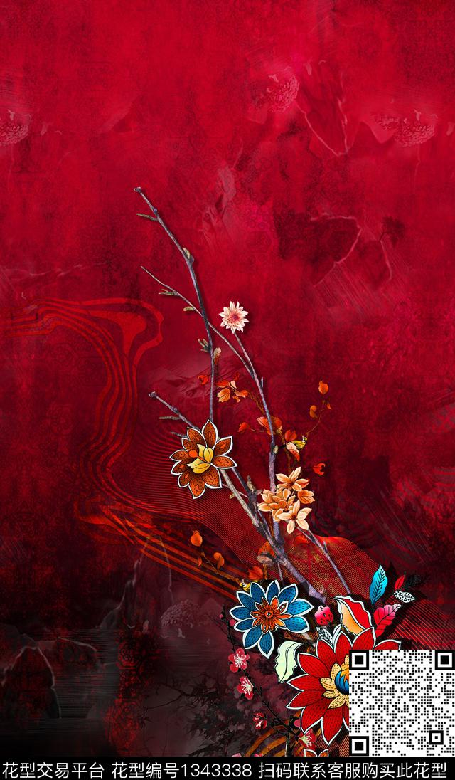 定位花花卉手绘花卉数码印花华亿平台下载（图片编号: 1343338） - 瓦栏（Walan）