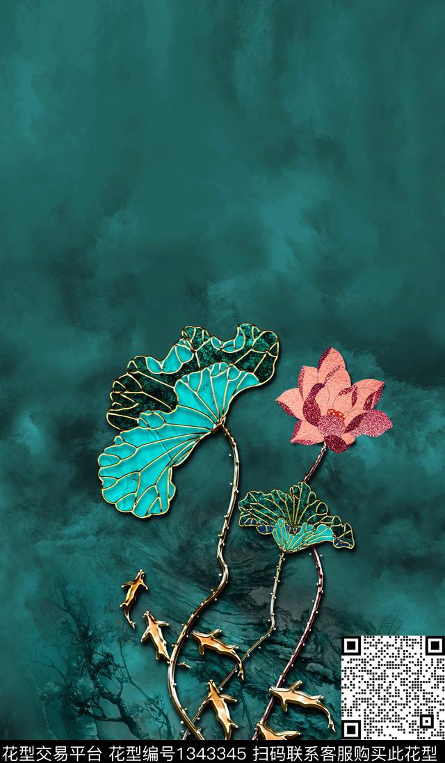 女装定位花荷花花卉数码印花华亿平台下载（图片编号: 1343345） - 瓦栏（Walan）