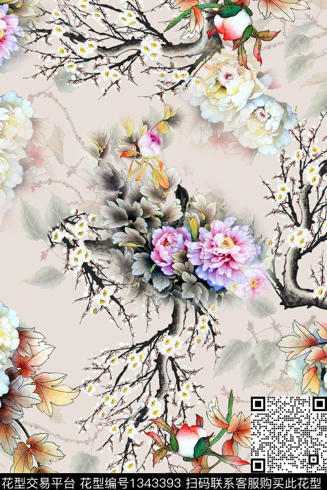 旗袍香云纱中国风数码印花华亿平台下载（图片编号: 1343393） - 瓦栏（Walan）