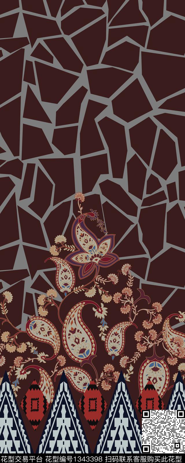 几何花卉大牌风传统印花华亿平台下载（图片编号: 1343398） - 瓦栏（Walan）