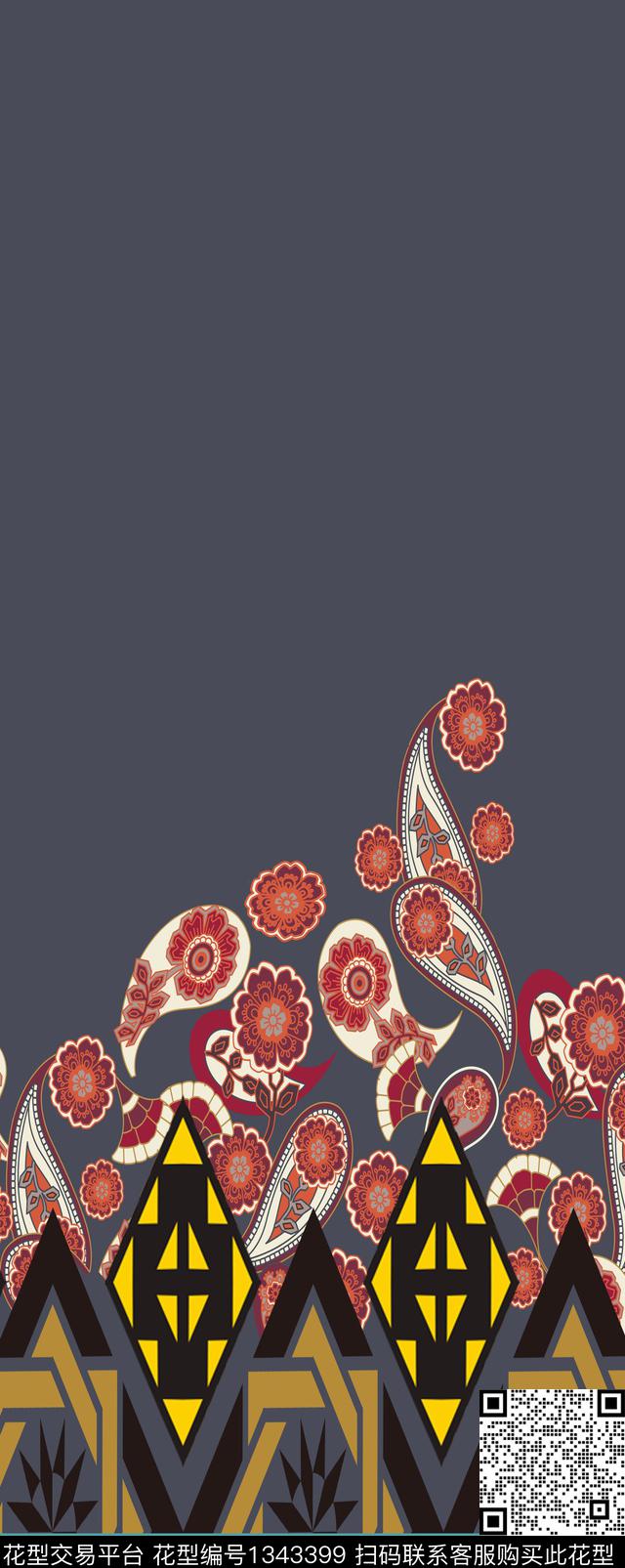 几何花卉大牌风传统印花华亿平台下载（图片编号: 1343399） - 瓦栏（Walan）