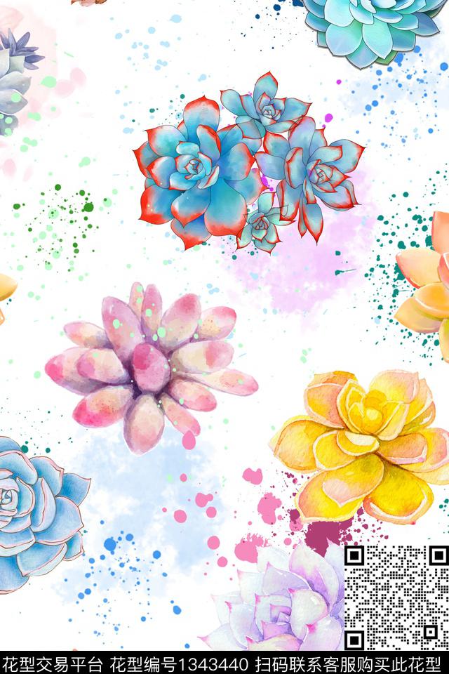 多肉植物花卉数码印花华亿平台下载（图片编号: 1343440） - 瓦栏（Walan）