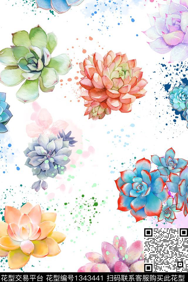 多肉植物花卉数码印花华亿平台下载（图片编号: 1343441） - 瓦栏（Walan）