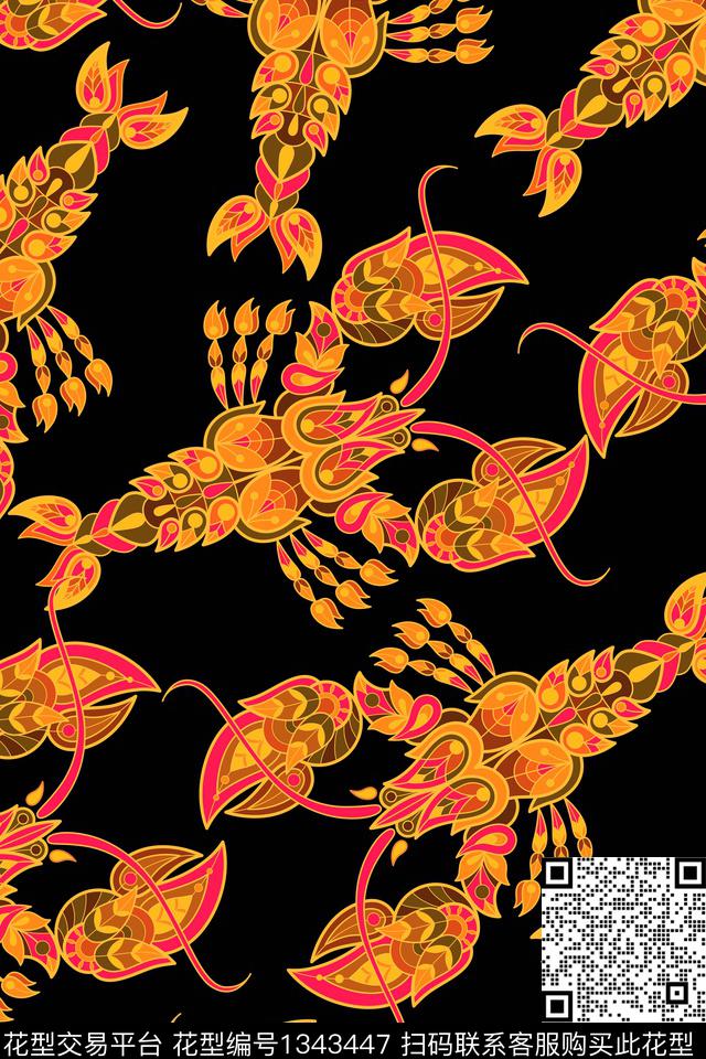 大牌风手绘真丝传统印花华亿平台下载（图片编号: 1343447） - 瓦栏（Walan）