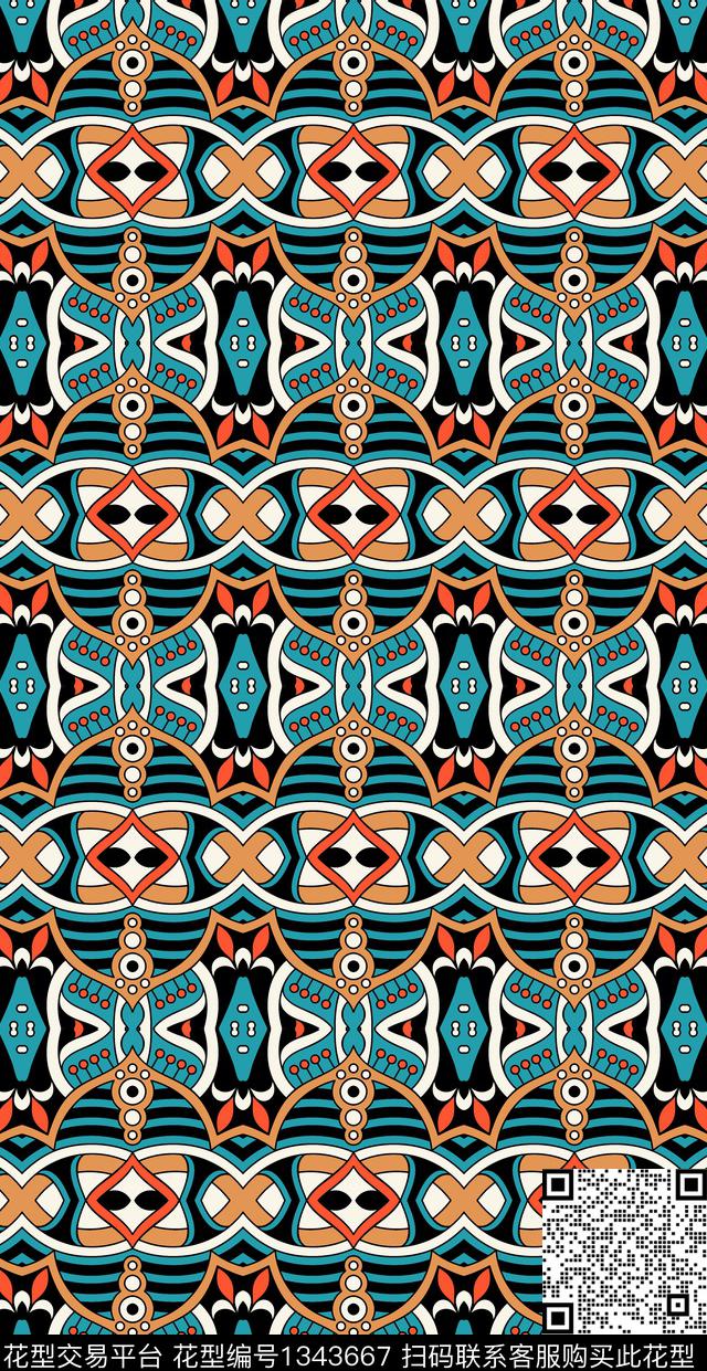线条画民族风抽象传统印花华亿平台下载（图片编号: 1343667） - 瓦栏（Walan）