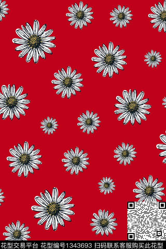 花卉大牌风小雏菊传统印花华亿平台下载（图片编号: 1343693） - 瓦栏（Walan）