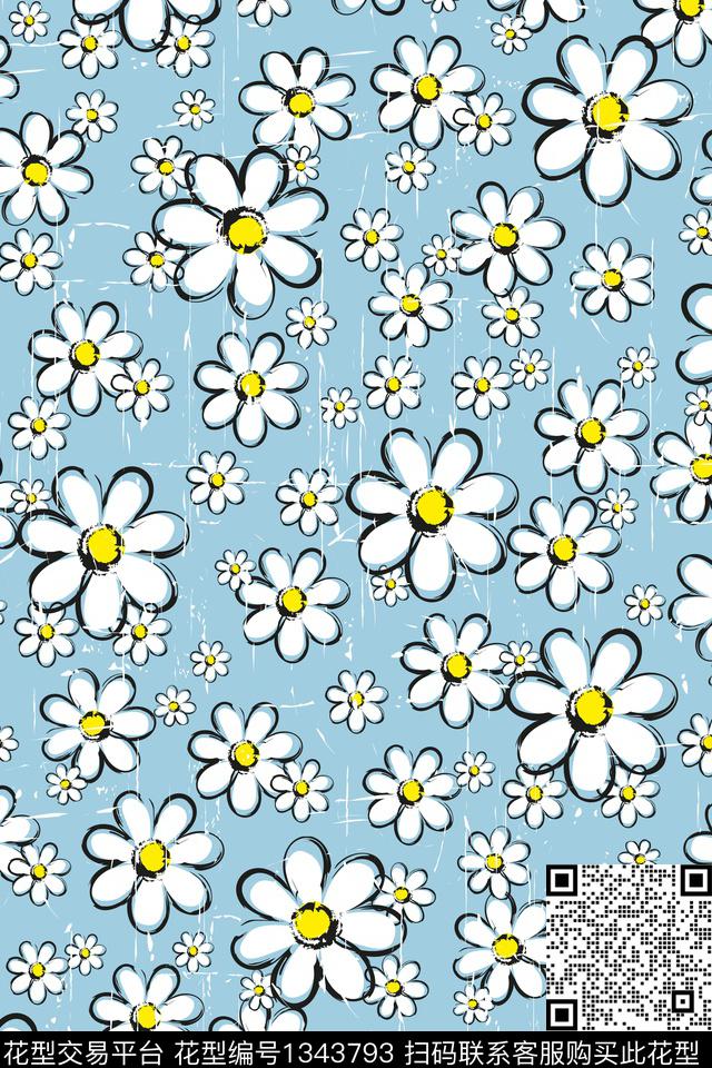 花卉大牌风小雏菊传统印花华亿平台下载（图片编号: 1343793） - 瓦栏（Walan）