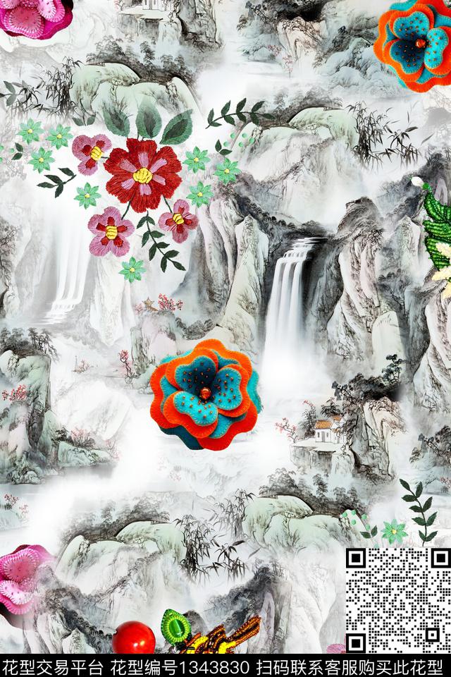 旗袍香云纱中国风数码印花华亿平台下载（图片编号: 1343830） - 瓦栏（Walan）