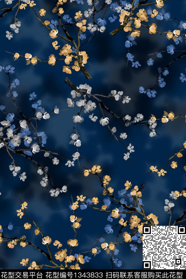 花卉旗袍香云纱数码印花华亿平台下载（图片编号: 1343833） - 瓦栏（Walan）