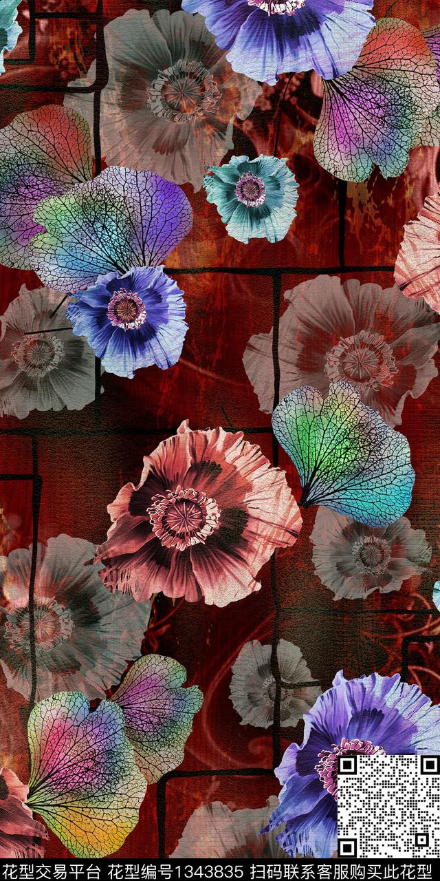 彩底花卉花卉雕印华亿平台数码印花华亿平台下载（图片编号: 1343835） - 瓦栏（Walan）