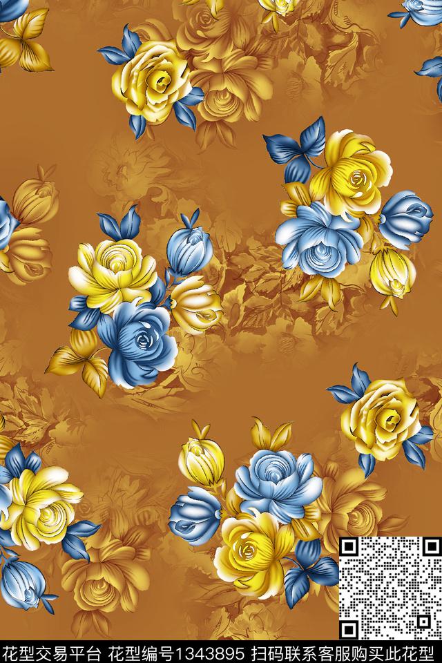 花卉大牌风抽象数码印花华亿平台下载（图片编号: 1343895） - 瓦栏（Walan）