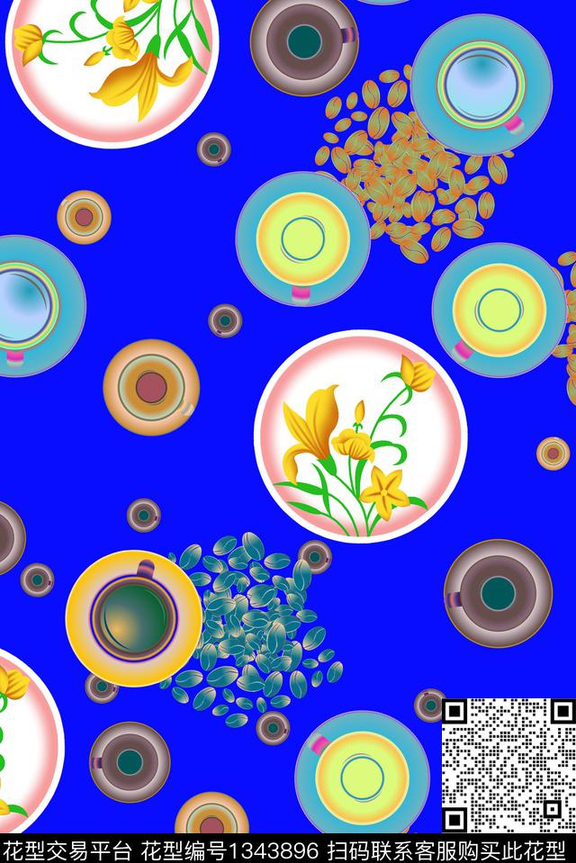 水仙花绿植树叶波点数码印花华亿平台下载（图片编号: 1343896） - 瓦栏（Walan）