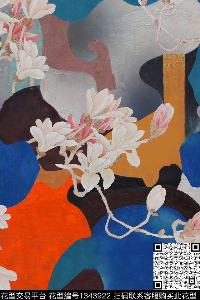 香云纱中国风几何拼贴花数码印花华亿平台下载（图片编号: 1343922） - 瓦栏（Walan）