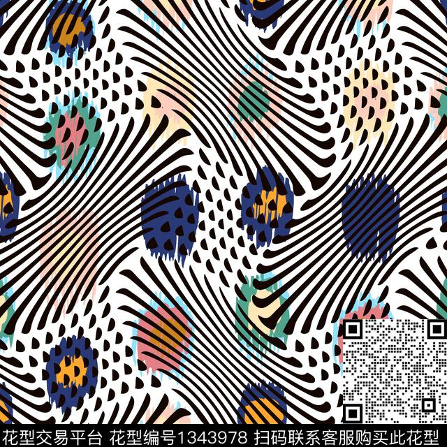 线条趣味波点传统印花华亿平台下载（图片编号: 1343978） - 瓦栏（Walan）