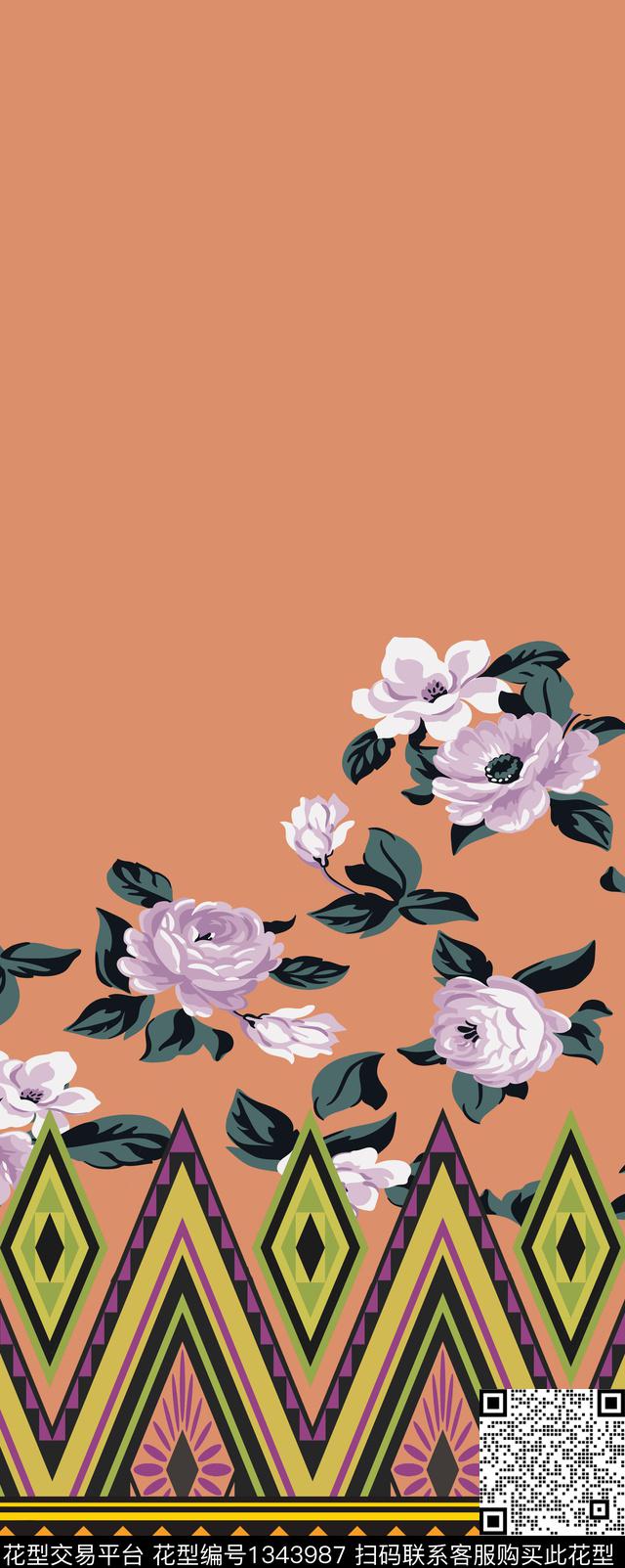 几何花卉大牌风传统印花华亿平台下载（图片编号: 1343987） - 瓦栏（Walan）