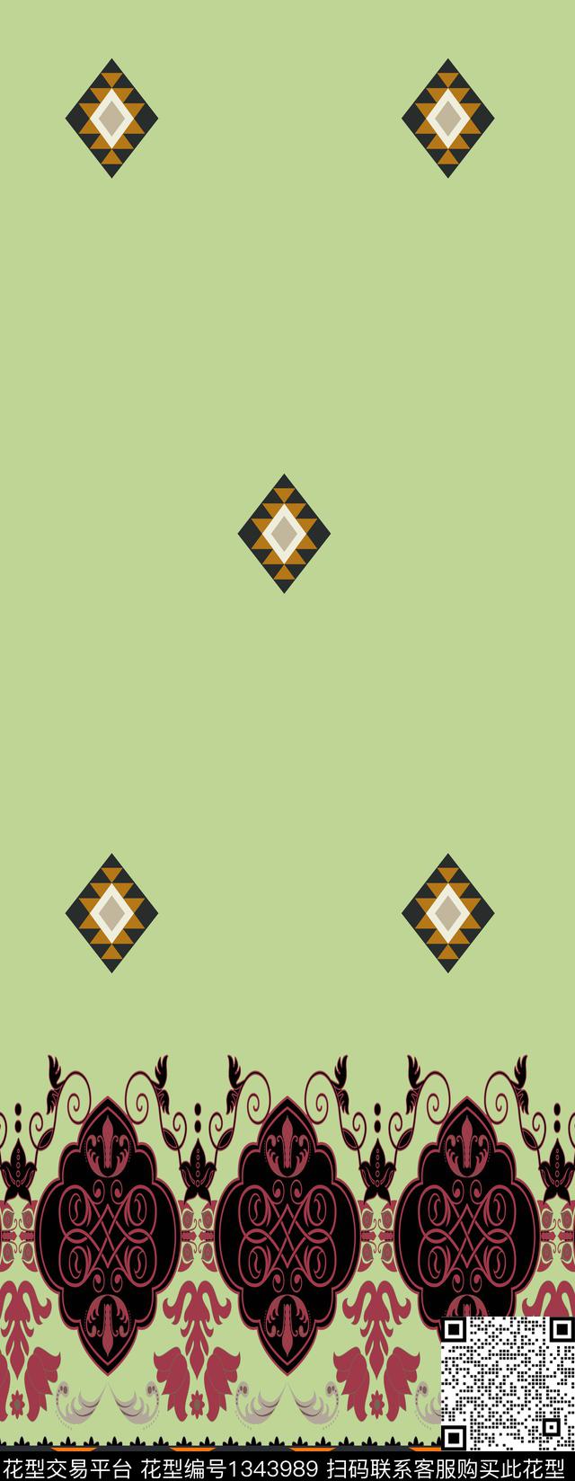 几何花卉大牌风传统印花华亿平台下载（图片编号: 1343989） - 瓦栏（Walan）
