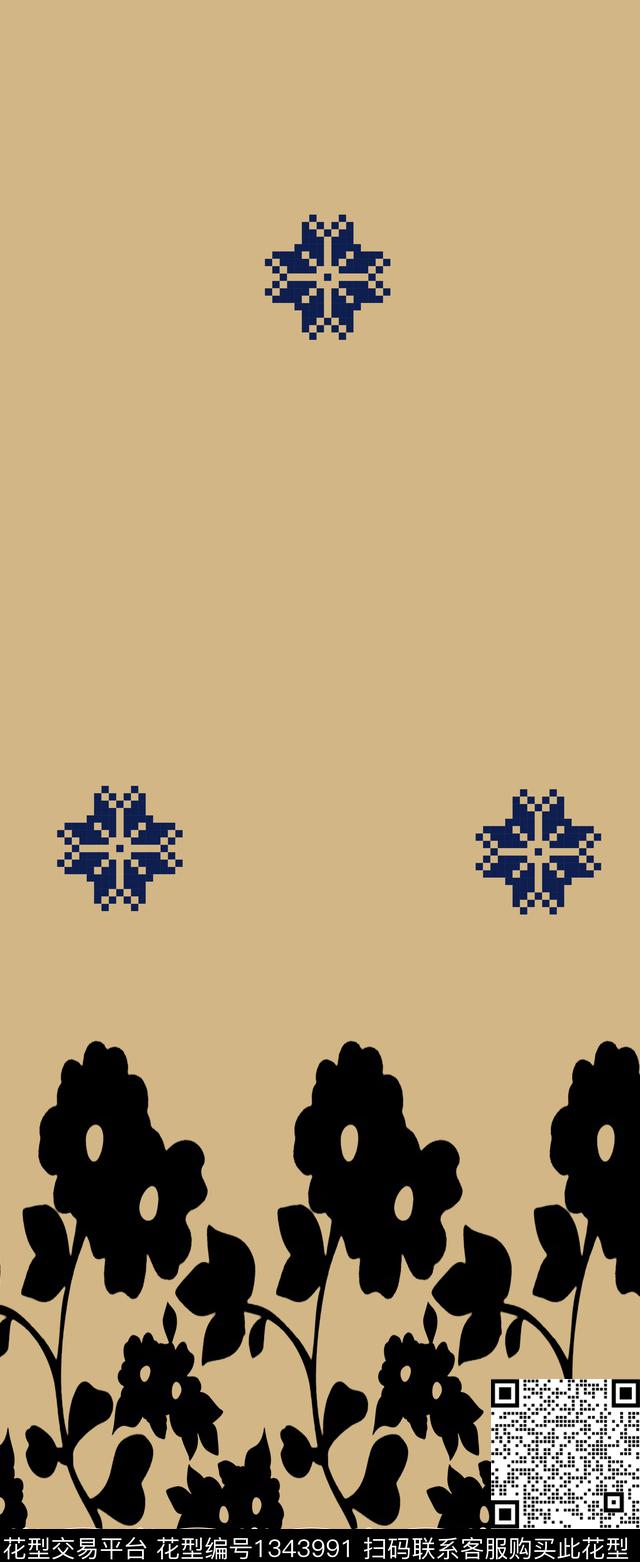 几何花卉大牌风传统印花华亿平台下载（图片编号: 1343991） - 瓦栏（Walan）