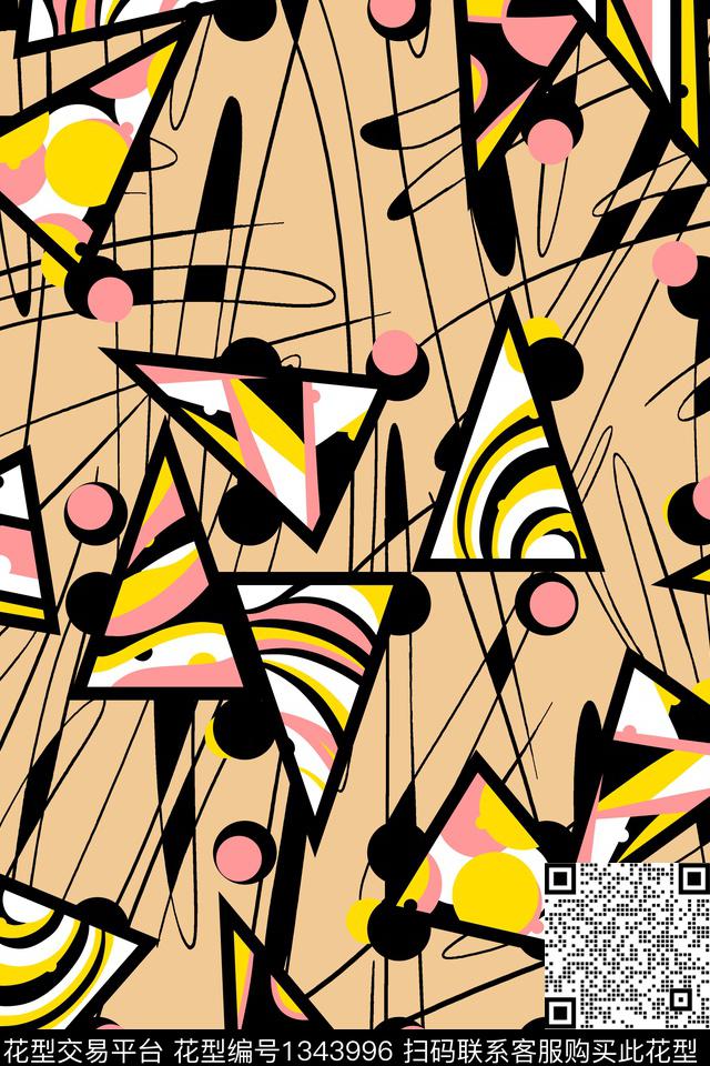 几何抽象条纹数码印花华亿平台下载（图片编号: 1343996） - 瓦栏（Walan）