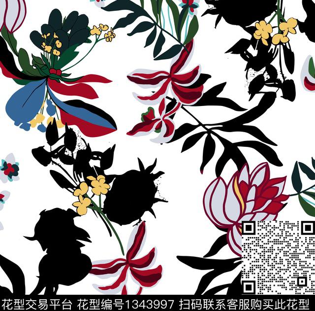 撞色时尚连衣裙传统印花华亿平台下载（图片编号: 1343997） - 瓦栏（Walan）