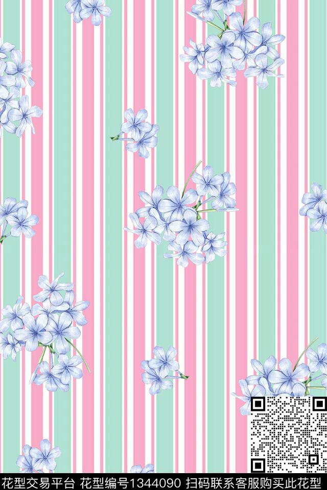 条格几何花卉大牌风数码印花华亿平台下载（图片编号: 1344090） - 瓦栏（Walan）