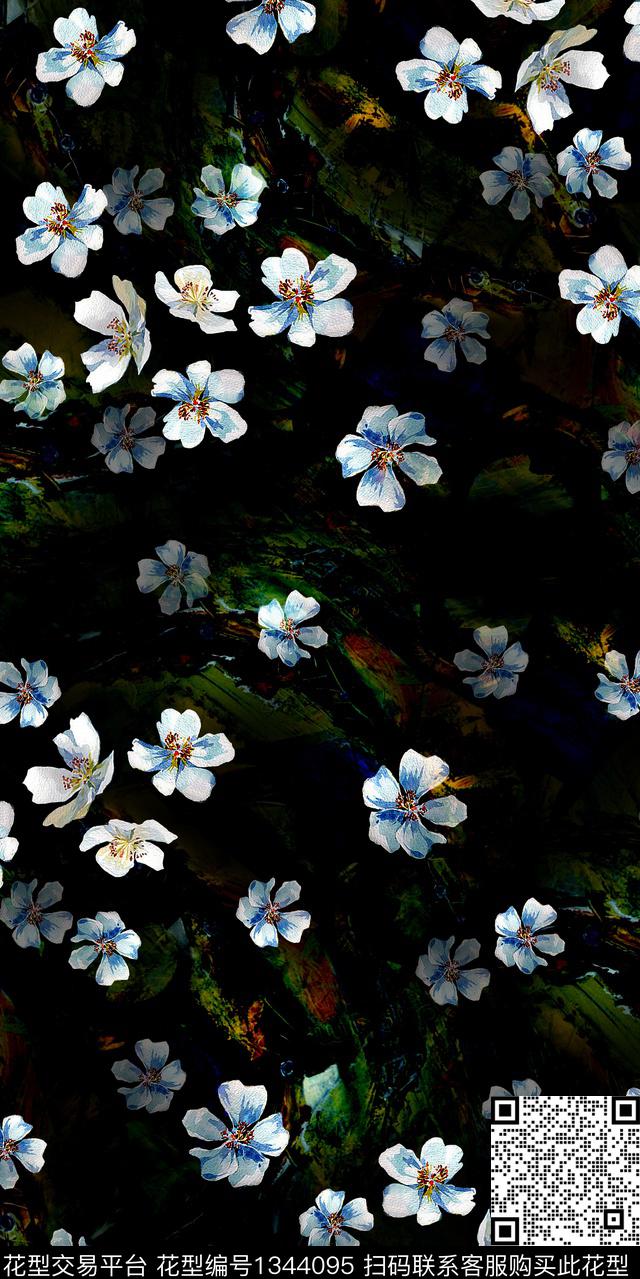 花卉香云纱小碎花数码印花华亿平台下载（图片编号: 1344095） - 瓦栏（Walan）