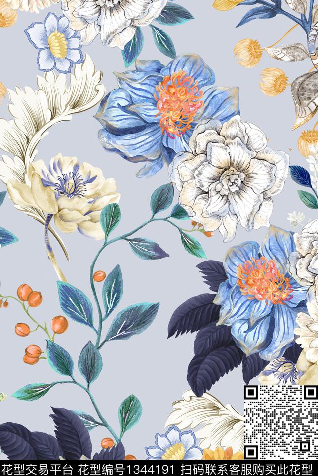 花卉大牌风旗袍数码印花华亿平台下载（图片编号: 1344191） - 瓦栏（Walan）