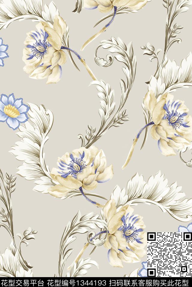 花卉大牌风旗袍数码印花华亿平台下载（图片编号: 1344193） - 瓦栏（Walan）