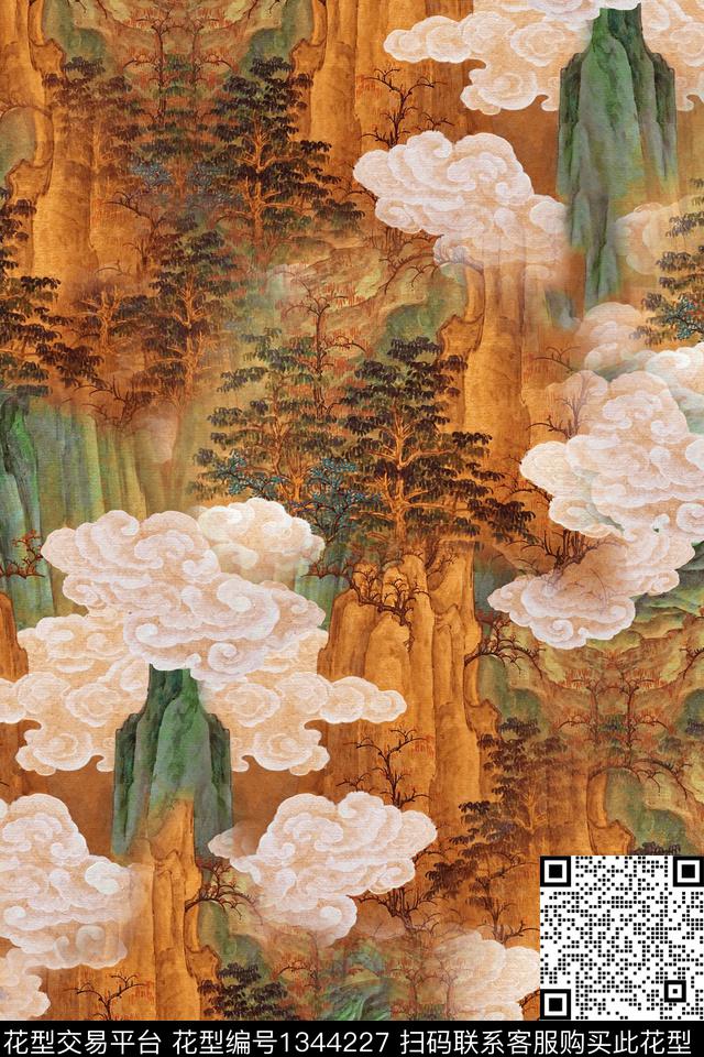 香云纱中国风复古旗袍华亿平台数码印花华亿平台下载（图片编号: 1344227） - 瓦栏（Walan）