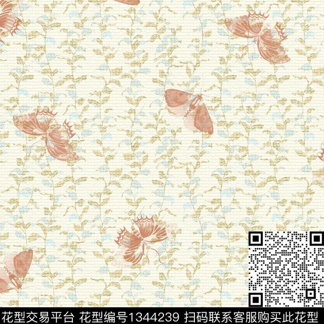 小碎花水彩花卉蝴蝶数码印花华亿平台下载（图片编号: 1344239） - 瓦栏（Walan）