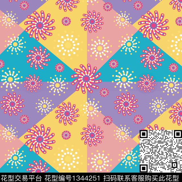 几何几何花卉圆点花数码印花华亿平台下载（图片编号: 1344251） - 瓦栏（Walan）