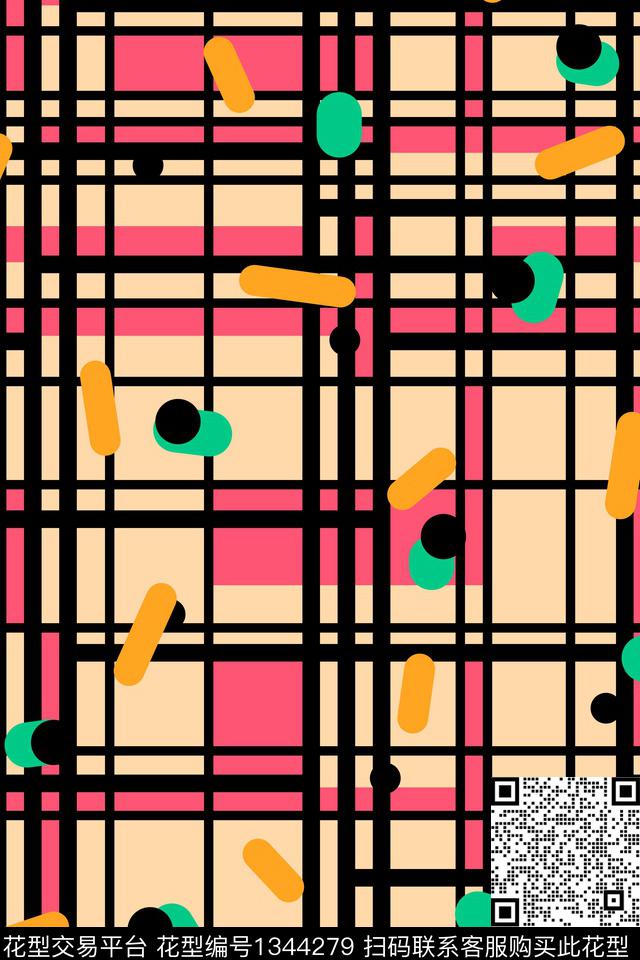 几何格子抽象数码印花华亿平台下载（图片编号: 1344279） - 瓦栏（Walan）