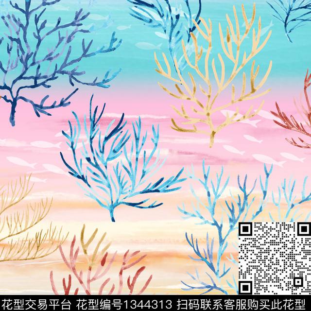 珊瑚横条纹传统印花华亿平台下载（图片编号: 1344313） - 瓦栏（Walan）