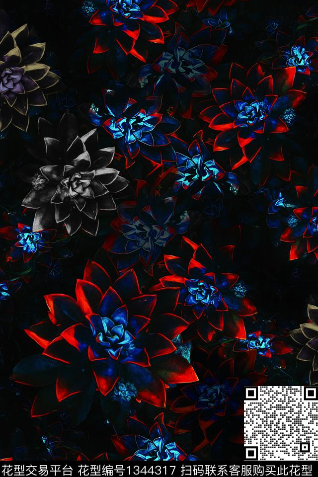 彩底花卉花卉炫彩数码印花华亿平台下载（图片编号: 1344317） - 瓦栏（Walan）