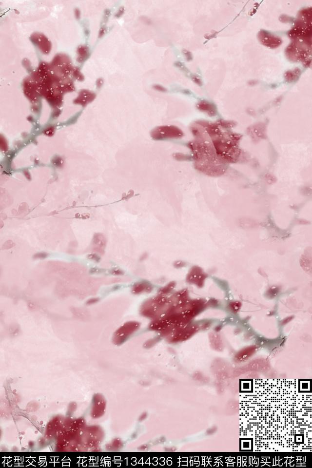 梅花粉色大牌风数码印花华亿平台下载（图片编号: 1344336） - 瓦栏（Walan）