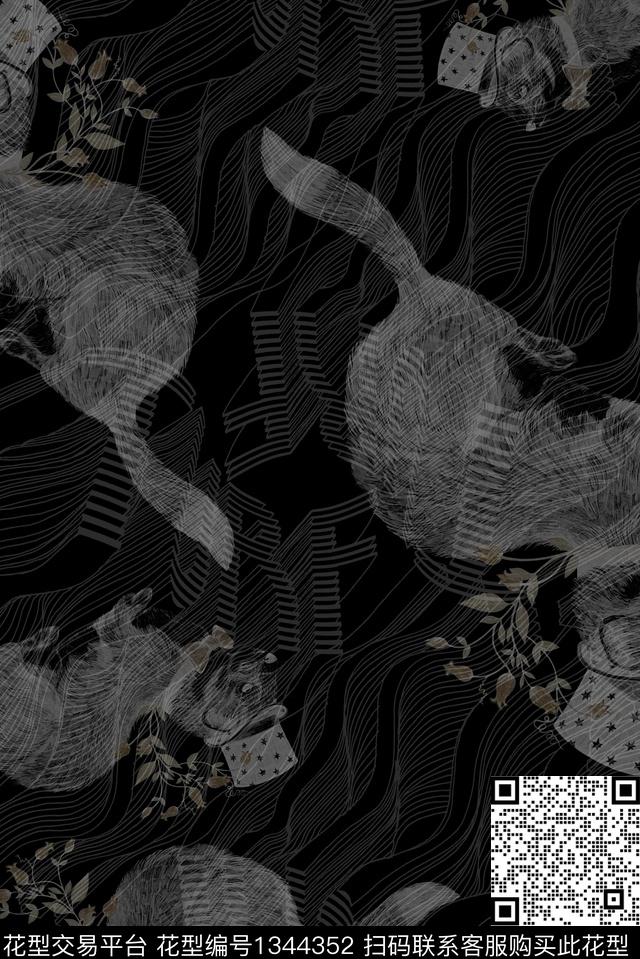 科技线条潮牌动物元素数码印花华亿平台下载（图片编号: 1344352） - 瓦栏（Walan）