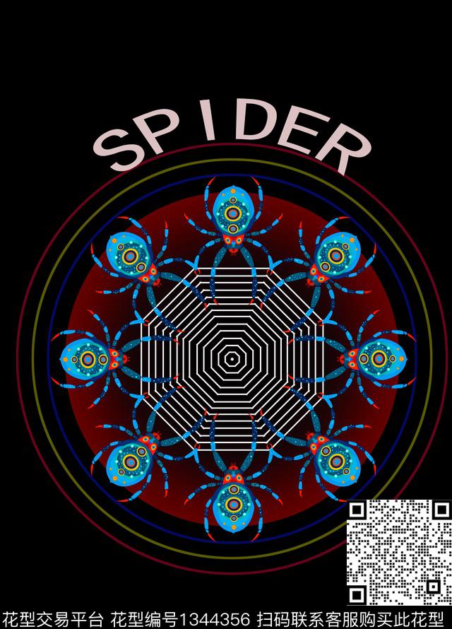 线条画定位花动物纹数码印花华亿平台下载（图片编号: 1344356） - 瓦栏（Walan）