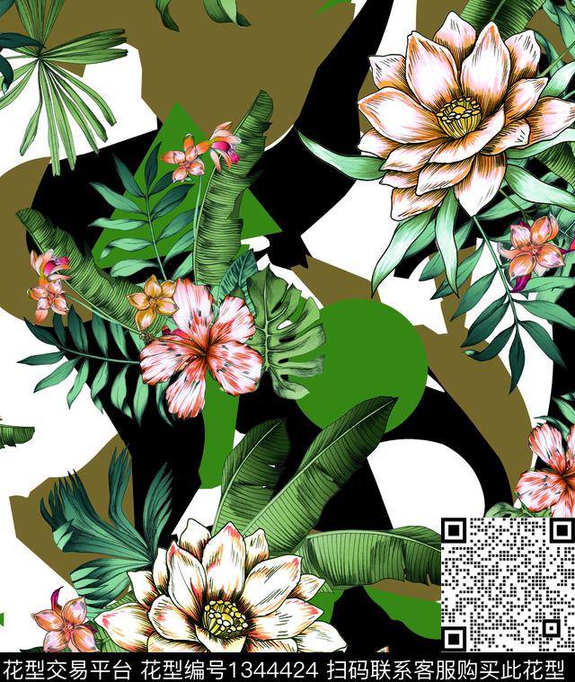 数码华亿平台花卉热带华亿平台数码印花华亿平台下载（图片编号: 1344424） - 瓦栏（Walan）
